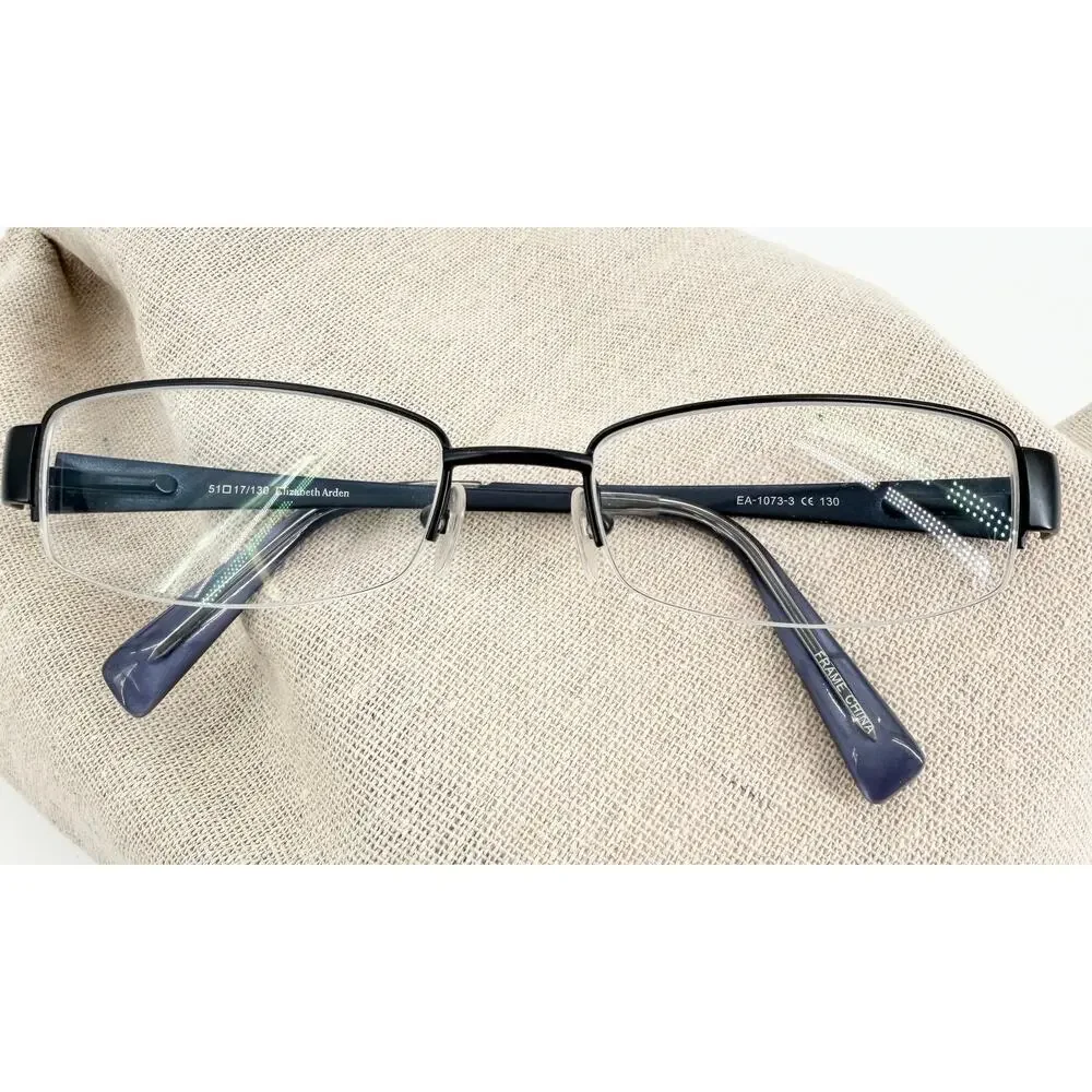 Elizabeth Arden Semi Rimless Rectangle Eyeglasses Blue Floral 51□17 Office EUC